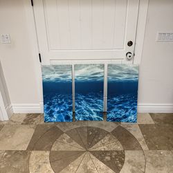 Ocean Canvas Wall Art – 3 Panel Set – Modern Coastal Decor- 31.5x16 each