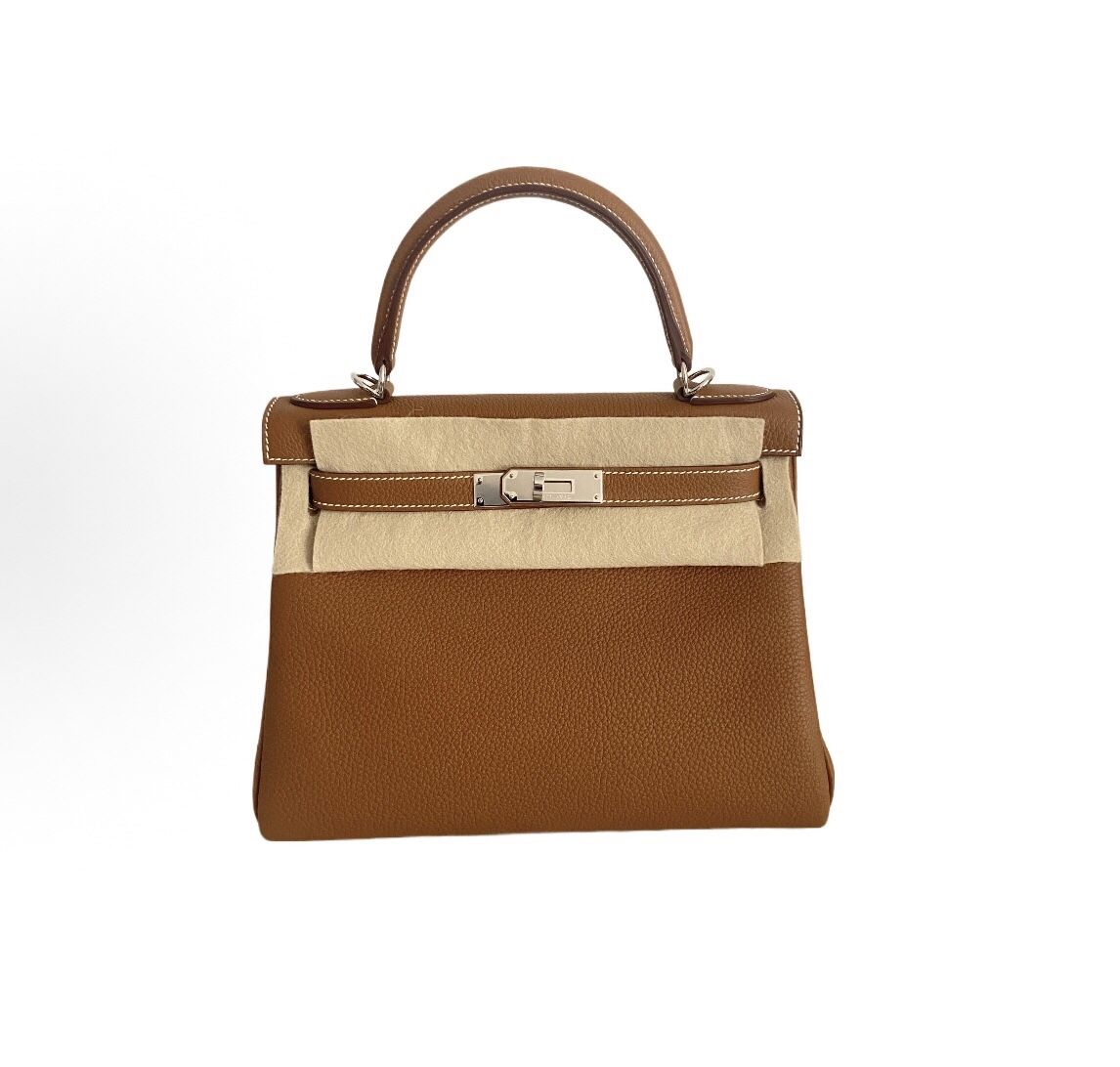 HERMES Kelly 28 Silver Buckle Togo Leather Kelly Bag Single Shoulder Handbag Women's Brown(187)57