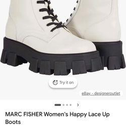 MARC FISHER Women's Happy Lace Up Boots 8.5 Women’s WHITE