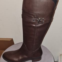 Marc Fisher Taite Dark Brown Leather Wide Calf Riding Boots