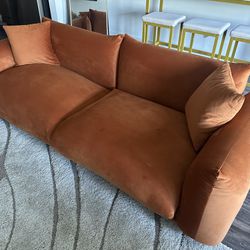 Suede Camel Orange Deep Seat Cushion Couch