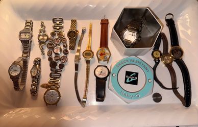 Mixed Lot of Watches – Casio Baby-G, Disney, Guess & More- some working with new batteries, 3 gold plated, some untested