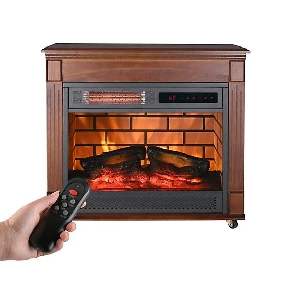 RedStone Electric Indoor Portable Infrared Rolling Mantel Fireplace with Remote Control
