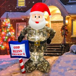 6 FT Christmas Inflatable Santa Claus Wearing Camouflage, LED Lighted Christmas Blow Ups Xmas Yard Outdoor Decorations 