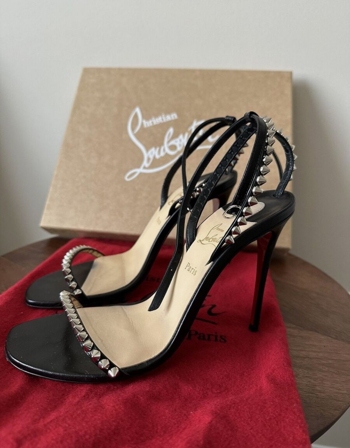 Christian Louboutin So Me Black Sandals with Rockstuds - 100mm - Size 37