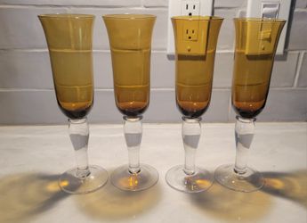 Vintage Amber Glass Champagne Flutes