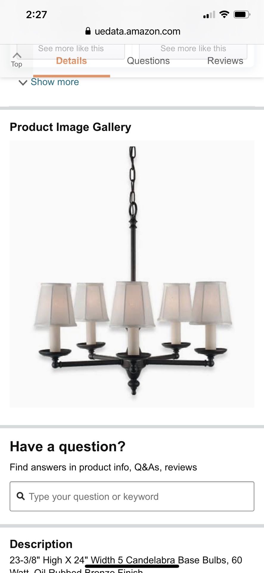 Five light chandelier new in box