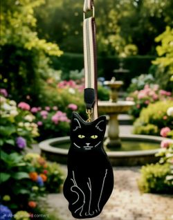 Black Cat Novelty Crossbody Bag Zip Closure, Striped Adjustable Strap Gold 11.5"