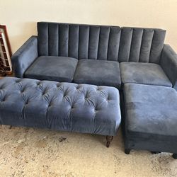 Blue Velveteen Sofa