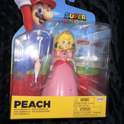 *FREE SHIP* 4" PRINCESS PEACH + UMBRELLA Super Mario World of Nintendo JAKKS
