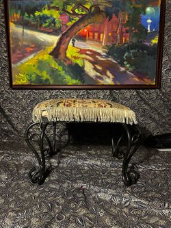 Vintage Style Wrought Iron Vanity Stool / Ottoman