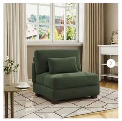 38 in. Armless Corduroy Rectangle Sectional Center 1-Seat Sofa in Green