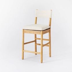 Emery Wood Counter Height Barstool with Upholstered Seat and Sling Back Natural