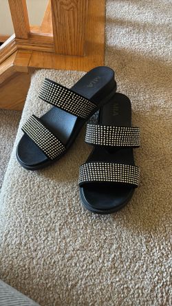 Silver Studded Black Sandals Sz 7.5