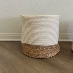 Round Laundry Basket, Cotton Rope, Toy Storage Blanket Hamper, 