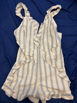 Top Shop Blue and White Striped Ruffle Romper