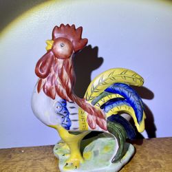 Ceramic Rooster 7.5”Hand painted Chicken Figurine Country Farmhouse 