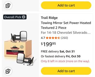 Trail Ridge Towing Mirror Set Power Heated Textured 2 Piece For 14-18 Chevrolet Silverado...