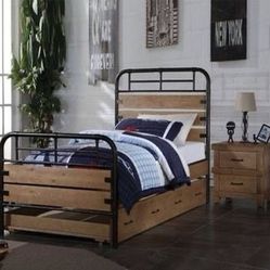Brand New Antique Oak/Metal Youth Twin Bed with Trundle