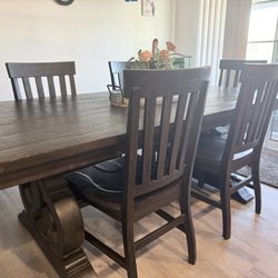Hacienda Gray Pine Dining room Table 6 Chair Set - 80” L -112” L