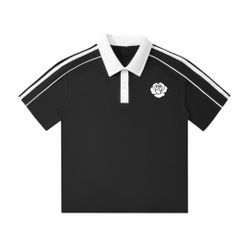 Rose on white Black polo