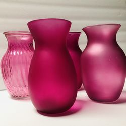 Special occasion 8 inch tall, pink, glass sweetheart vases