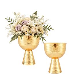 Gold Urn Vases for Centerpieces 2 Pcs, 10.6" Tall Large Metal Compote Bowl Pedestal Vase for Table Decorations, Wedding, Anniversary Party & Home
