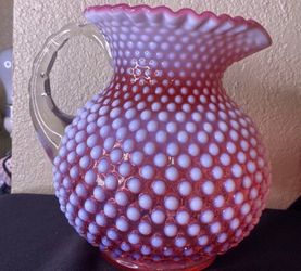 Vintage 1950 Fenton Hobnail Cranberry Pitcher Fenton Size: 8" Height