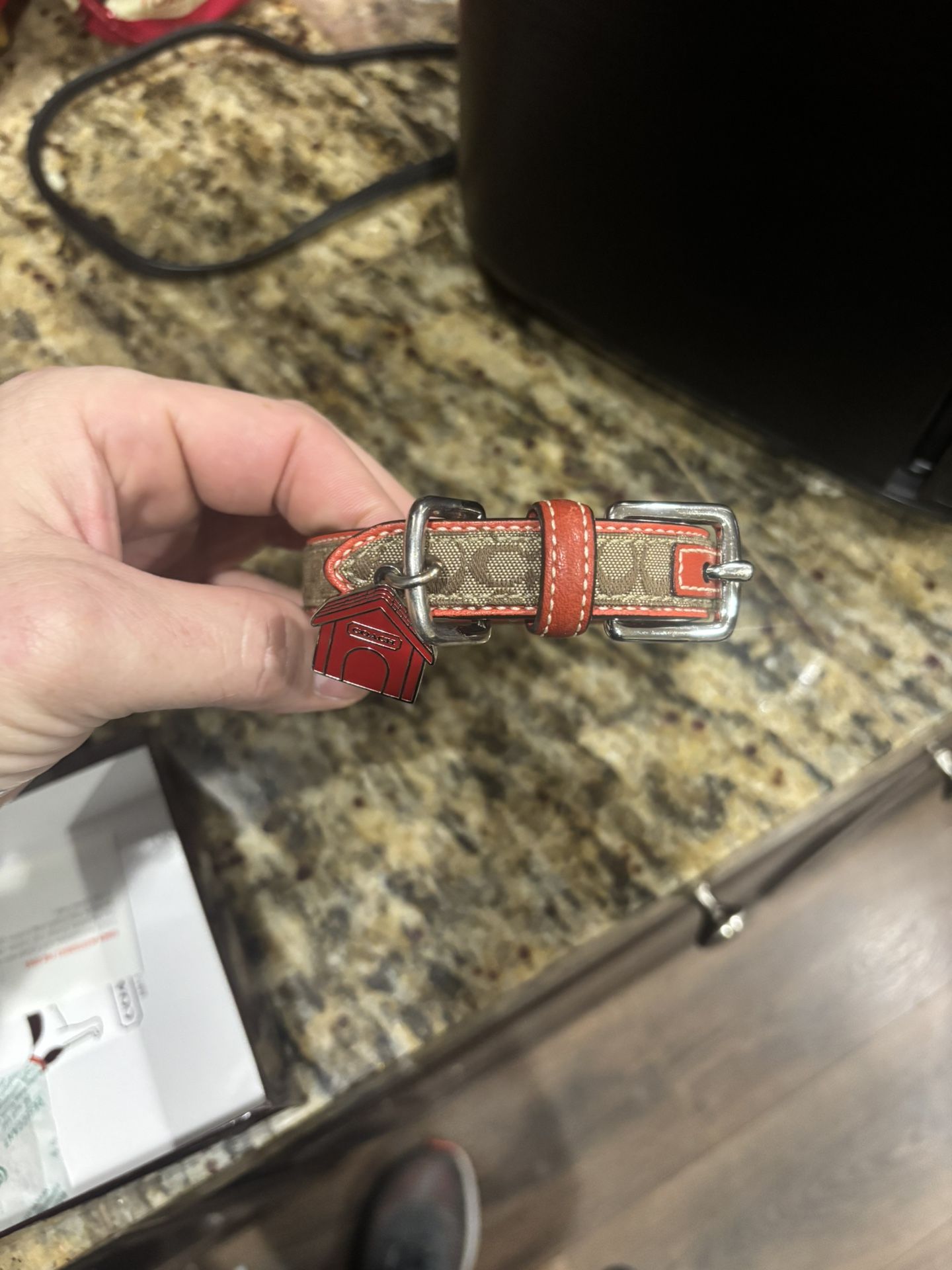 Coach Grey and Red Small Animal Collar