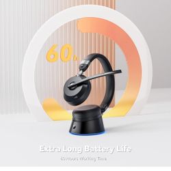 Wireless Headset with Mic for Work, Bluetooth Headset with Microphone (AI Noise Cancelling) & Charging Base, Wireless Headset for Work from Home 