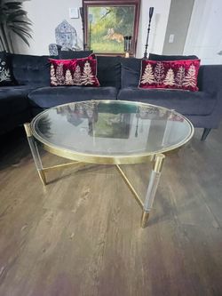 Round glass table gold ( coffee table )  Moving oit sale ( also check more staff if you need more forniture )