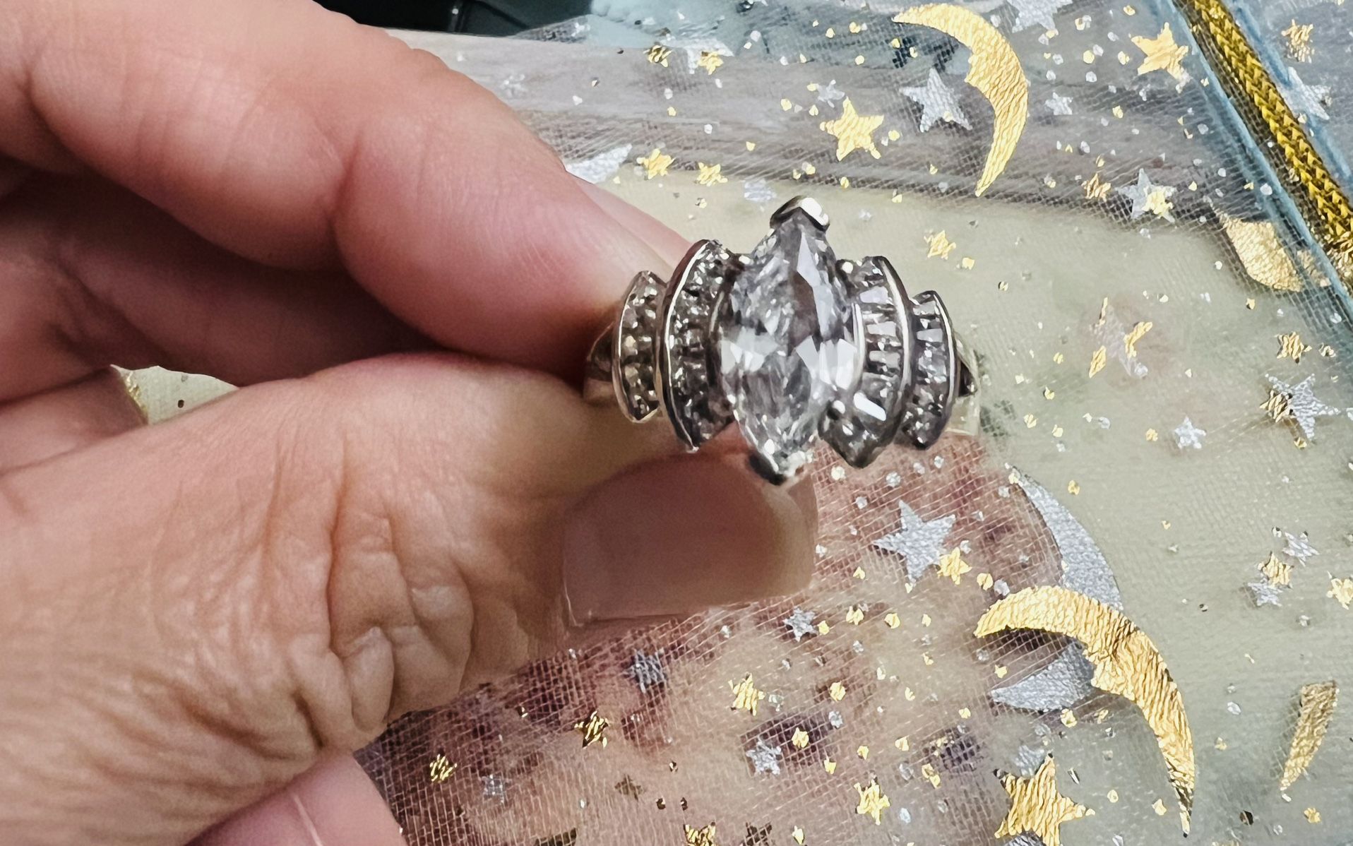 Sterling Silver Marquise and Baguette Stones Ring