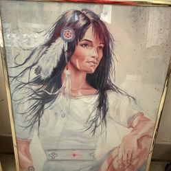 Jonnie K. Kostoff Native American Woman Framed Paintings Set 16”W by 20”H