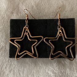 Gold Plated Double Star Dangling Earrings 