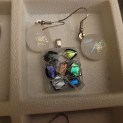 Glass Art Pendant And Earrings
