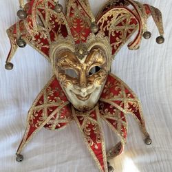 Venetian Mask Red And Gold Accents With Bella