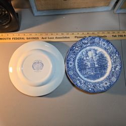 Vintage England Staffordshire Ironstone Liberty Blue Independence Hall Plates, Set Of 8