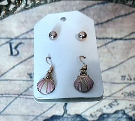 Cute Gold Trimmed Shell Earrings and Gold Studs.