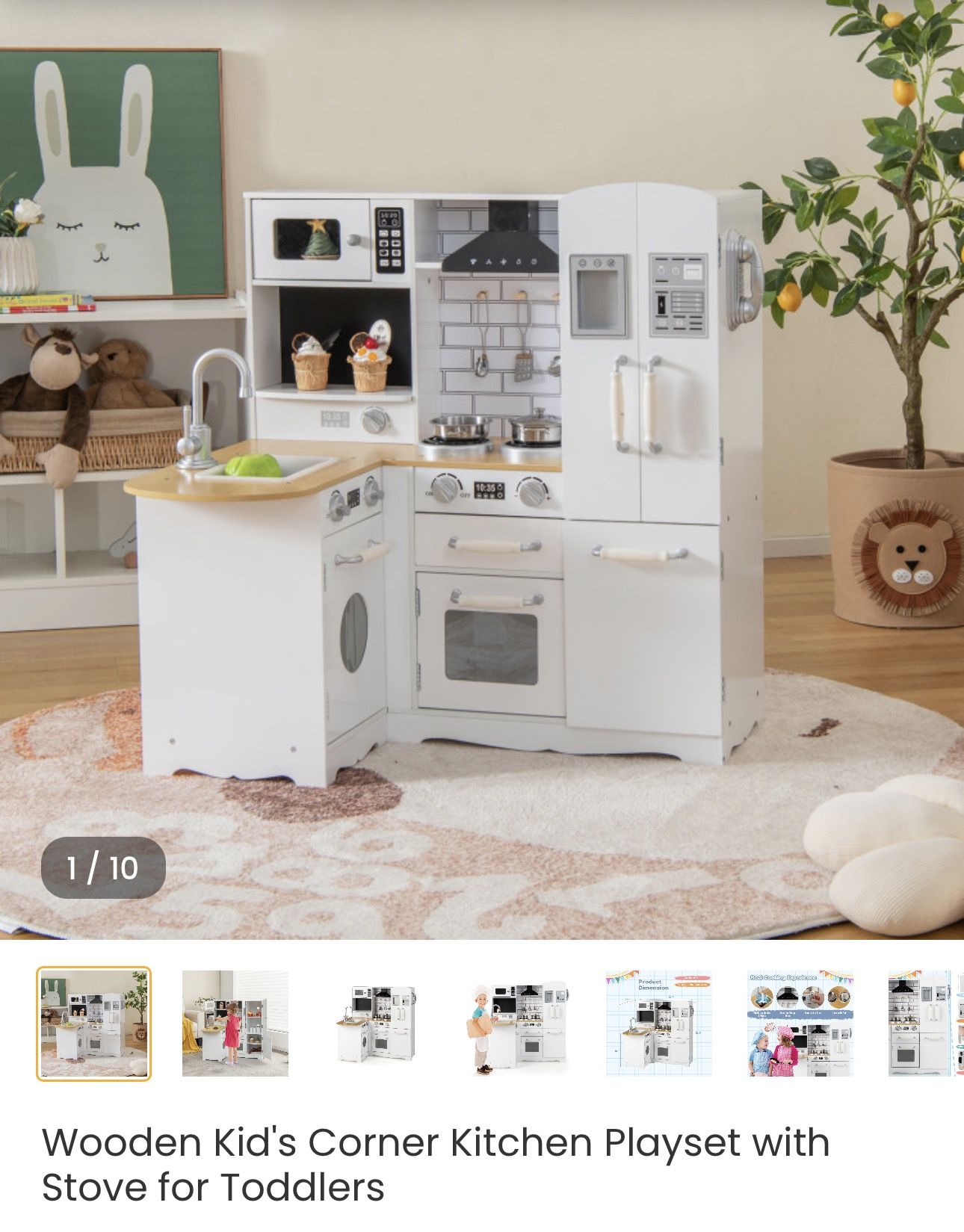 Wooden Kid's Corner Kitchen Playset with Stove for Toddlers