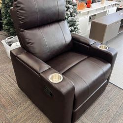 🎬 Theater Recliner Chair – Brown Faux Leather | New