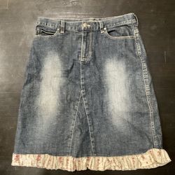 VINTAGE GROGGY DENIM SKIRT WITH RUFFLED HEM