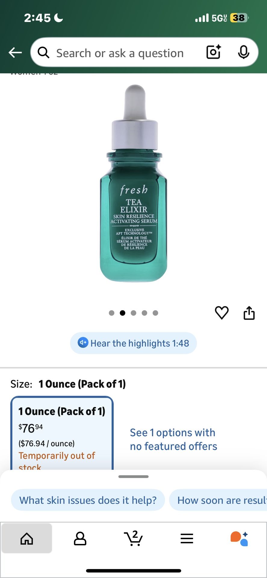 Sold Out TEA elixer Serum 76.00 Retail