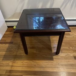 Beautiful Wood Side Table With Glass Top For Sales