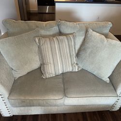 Light Blue/Grey Full Couch Set With Ottoman-loveseat Sofa Ottoman 