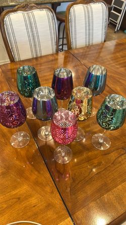 Set of 8 Jewel-Tone Metallic Wine Glasses – Holiday & Entertaining