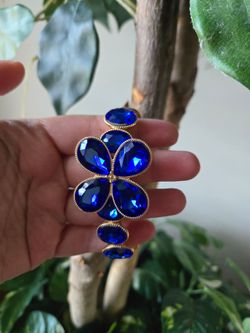 Blue Crystal Gold-Tone Statement Bracelet