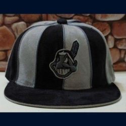 Cleveland INDIANS Size 7 1/8 New Era 59 FIFTY "12 PANEL SUEDE" Black And Gray W/Hypersilver Piping Hat (NWT) BANNED LOGO!💣Please Read Description