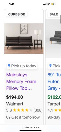Memory Foam Pillow Top Futon