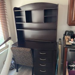 Dark Wood Desk w/ Hutch - 1 Solid Piece