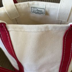 LL Bean Small Canvas Boat Tote White Red Trim Bag Excellent Condition ❤️